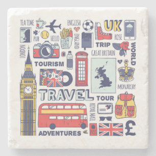 England Travel Doodles Stenen Onderzetter