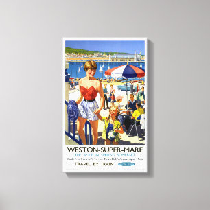 England Weston Super Mare Vintage Travel Poster Canvas Afdruk