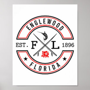 Englewood Florida Fl Retro Surfer Strand Voorzijde Poster