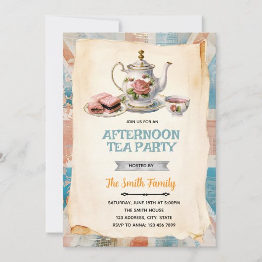 English Afternoon Tea party Invitation (Devant)