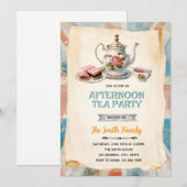 English Afternoon Tea party Invitation Kaart (Voorkant / Achterkant)