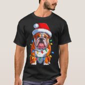 English Bulldog Dog Christmas Lights Santa Hat Xma T-shirt (Voorkant)