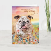 English Bulldog Field of Wildflowers Birthday Kaart (Voorkant)