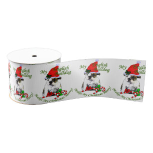 English Bulldog Kerstfeest Merry Grosgrain Lint