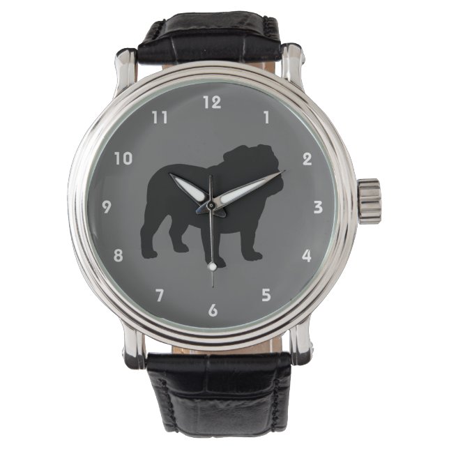 English Bulldog Silhouette Horloge (Voorkant)