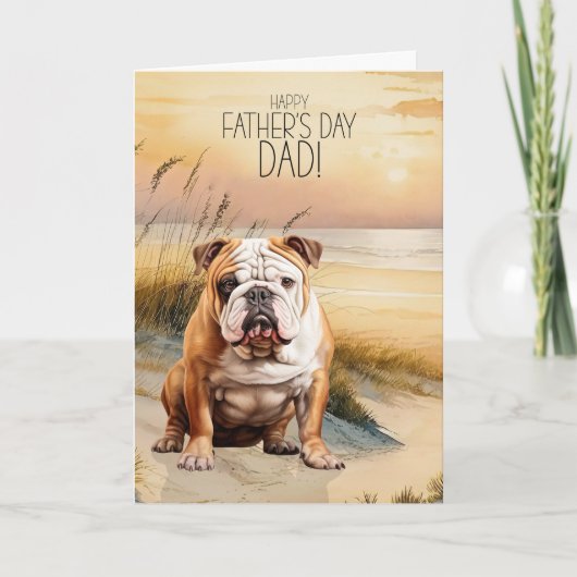 English Bulldog Sunset Beach Father's Day Feestdagen Kaart (Voorkant)