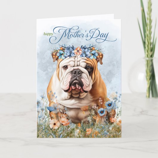 English Bulldog Wildflowers Mother's Day Feestdagen Kaart (Voorkant)