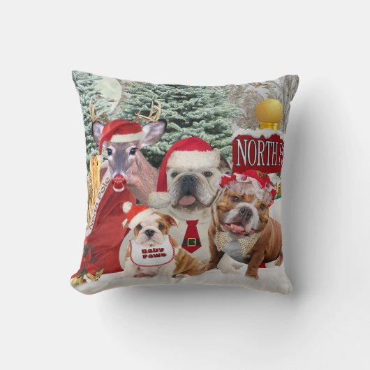 English Bulldog Winter Fun Pillow Kussen (Voorkant)