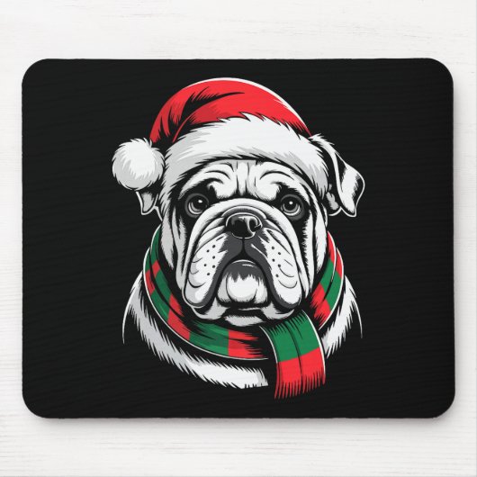 English Bulldog Xmas Santa Hat F Christmas Costume Muismat (Voorkant)
