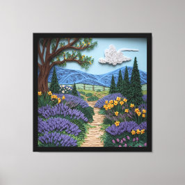English Countryside with Daffodils and Lavender Canvas Afdruk