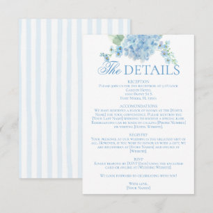 English Garden Blue Hydrangea Wedding Details Informatiekaartje