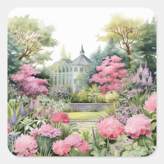 English Garden Landscape Vierkante Sticker (Voorkant)