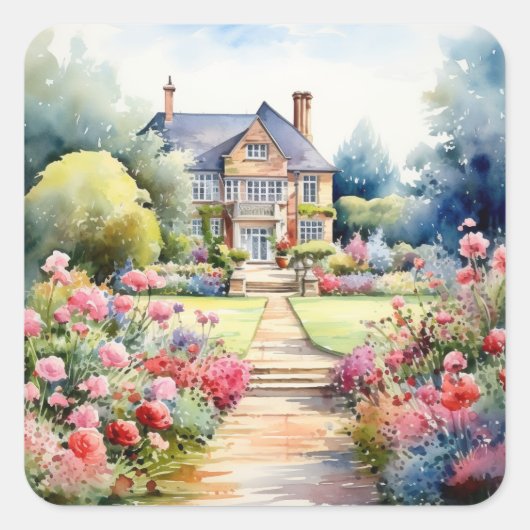 English Garden Landscape Vierkante Sticker (Voorkant)