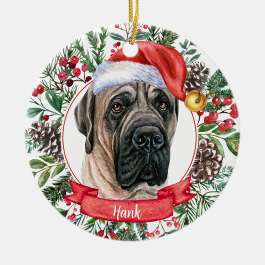English Mastiff Custom Santa Hat Dog Ornament (Voorkant)