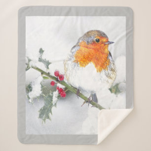 English Robin Bird Winter Snow Bird Wildlife Sherpa Deken