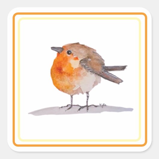 English Robin Watercolour Vierkante Sticker (Voorkant)