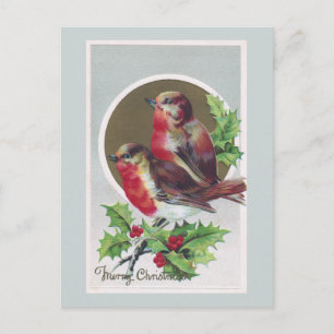 English Robins en Holly Vintage Kerstmis Feestdagenkaart