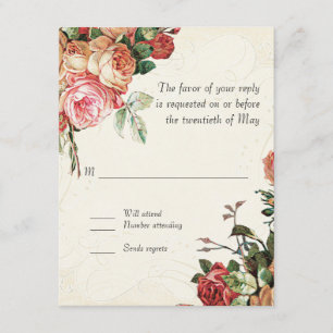 English Rose Bouquet, in Modern Swirl Leaf RSVP Kaartje