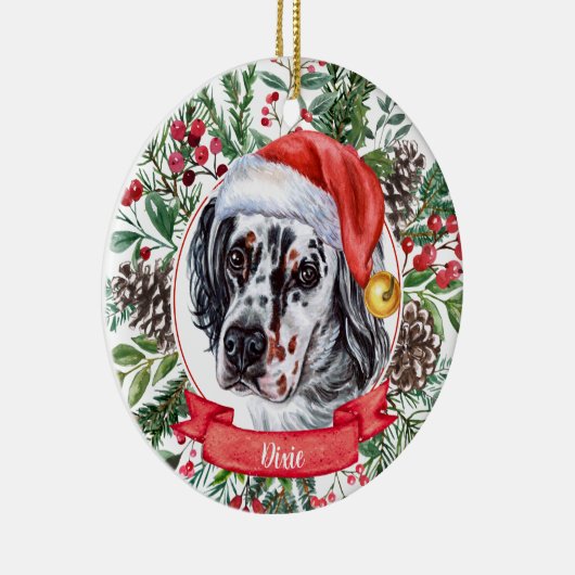English Setter Custom Santa Dog kerstversiering Keramisch Ornament (Rechts)