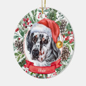 English Setter Custom Santa Dog kerstversiering Keramisch Ornament (Links)