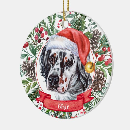 English Setter Custom Santa Dog kerstversiering Keramisch Ornament (Links)