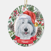 English Sheepdog Custom Santa Kerstmis Ornament (Links)