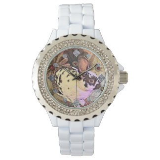 English Spot Bunny met  Lace Flowers Horloge