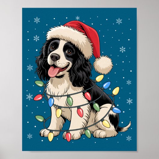 English Springer Spaniel Dog Christmas Tree Lights Poster (Voorkant)