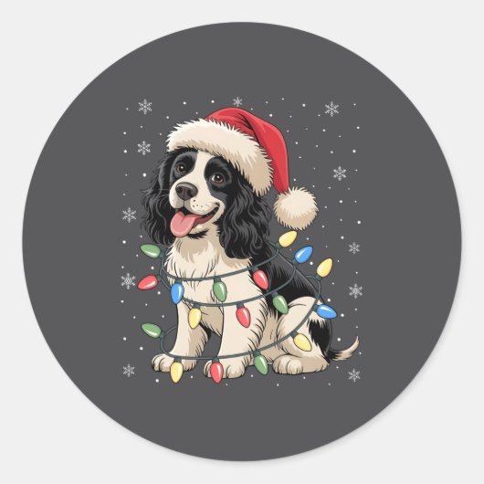 English Springer Spaniel Dog Christmas Tree Lights Ronde Sticker (Voorkant)