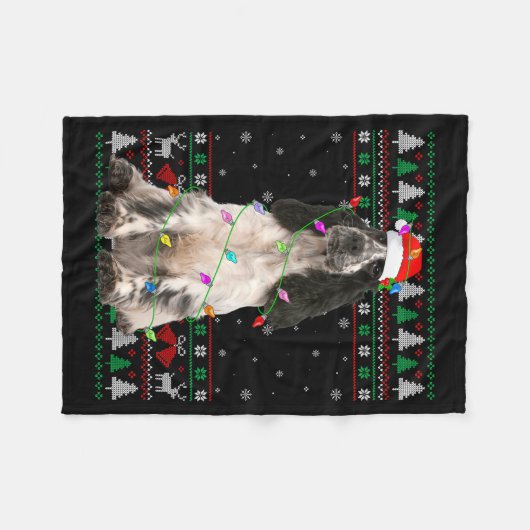 English Springer Spaniel Dog Christmas Ugly Sweate Fleece Deken (Voorkant (Horizontaal))