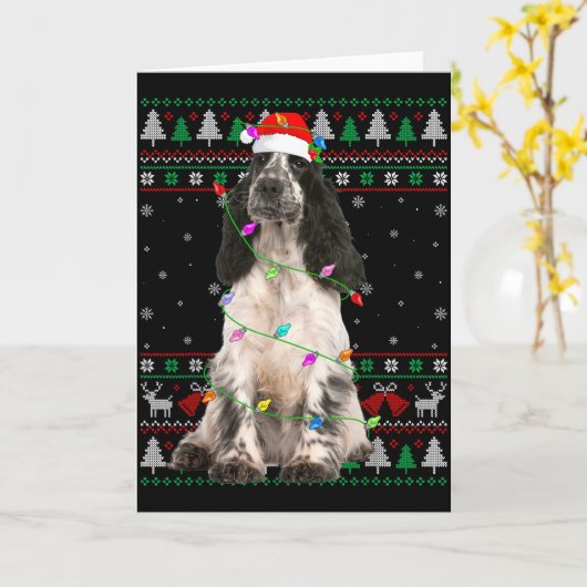English Springer Spaniel Dog Christmas Ugly Sweate Kaart (Gele Bloem)
