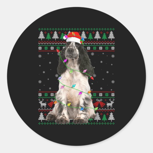 English Springer Spaniel Dog Christmas Ugly Sweate Ronde Sticker (Voorkant)