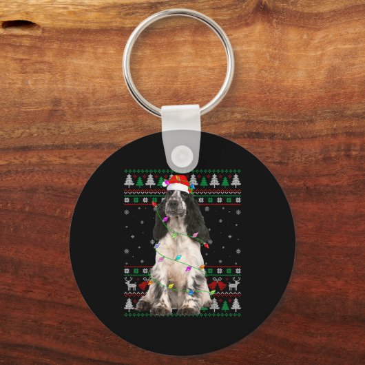 English Springer Spaniel Dog Christmas Ugly Sweate Sleutelhanger (Voorkant)
