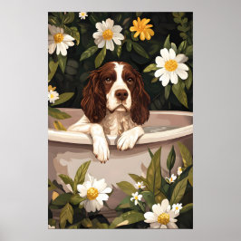 English Springer Spaniel In Bathtub Poster, Funny Poster