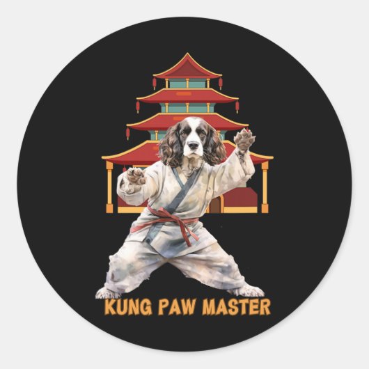 English Springer Spaniel Karate Martial Arts Dog L Ronde Sticker (Voorkant)