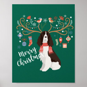English Springer Spaniel Kerstreindeer Dog Poster