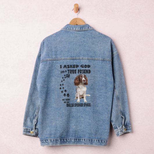 English Springer Spaniel Quote mam Dad Print, Hunt Denim Jacket (Hangar)