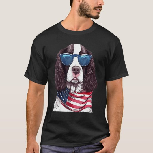 English Springer Spaniel with USA Flag 4th of July T-shirt (Voorkant)
