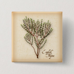 English Thyme Herb Vierkante Button 5,1 Cm