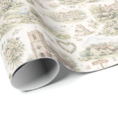 English Village Wedding Watercolor Pattern Cadeaupapier (Rol Hoek)