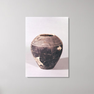 Engobe vase, versierd met golvende lijnen canvas afdruk