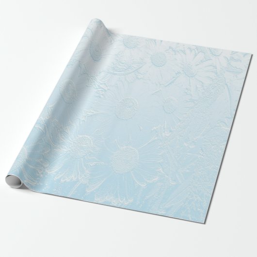 Engraded blue floral cadeaupapier (Uitgerold)