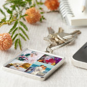 Engravable Metal 4 Photo Rond Sleutelhanger (Zijkant)