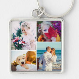 Engravable Metal 4 Photo Rond Sleutelhanger
