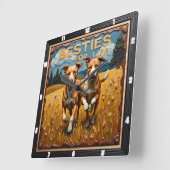 Engraved Dog Pair Blue Sky Field Vierkante Klok (Hoek)