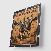 Engraved Dog Pair Tan Orange Vierkante Klok (Hoek)