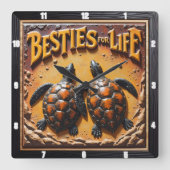 Engraved Turtle Pair Sand Besties Vierkante Klok (Voorkant)