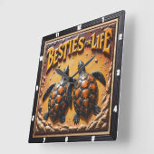 Engraved Turtle Pair Sand Besties Vierkante Klok (Hoek)