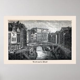 Engraving, het oude kanaal (Oudegracht), Utrecht Poster