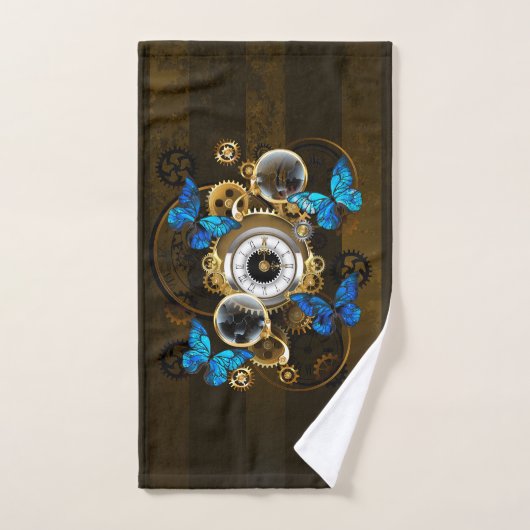 Engrenages à vapeur et papillons bleus (Serviette à main)